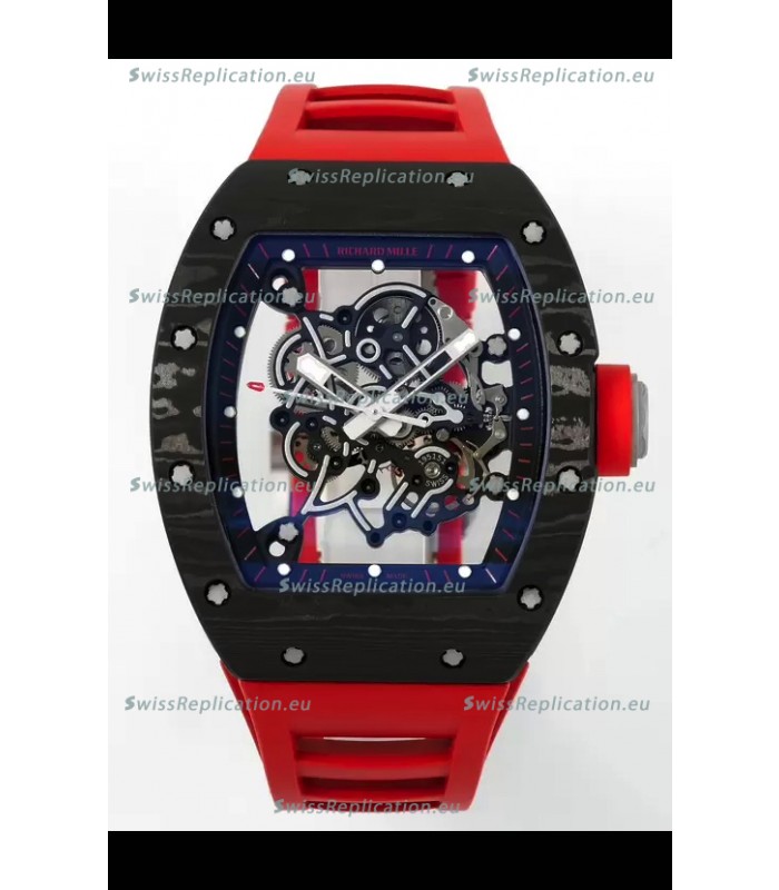 Richard Mille RM055 Black Carbon Casing Red Rubber Strap 1:1 Superclone Genuine Tourbillon Watch 