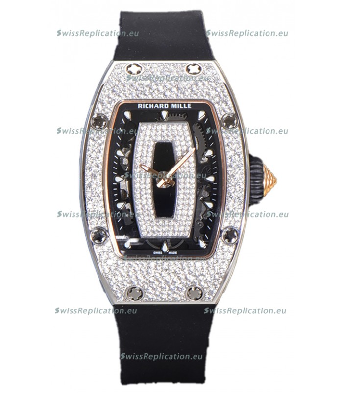 Richard Mille RM007 Diamonds Paved Black Dial 904L Steel Superclone Swiss Watch