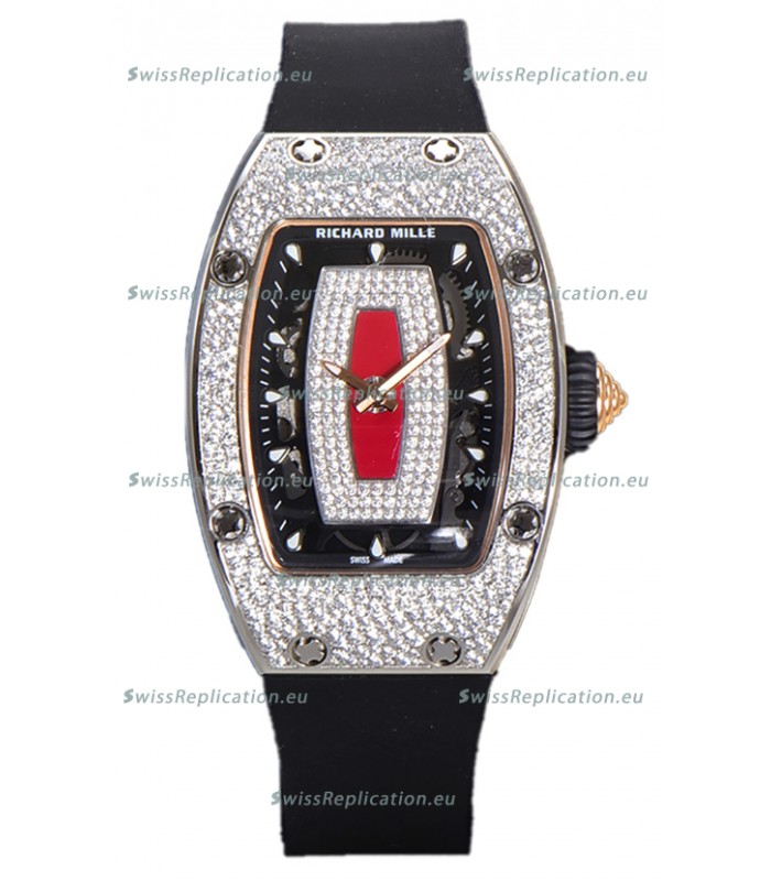 Richard Mille RM007 Diamonds Paved Red Dial 904L Steel Superclone Swiss Watch