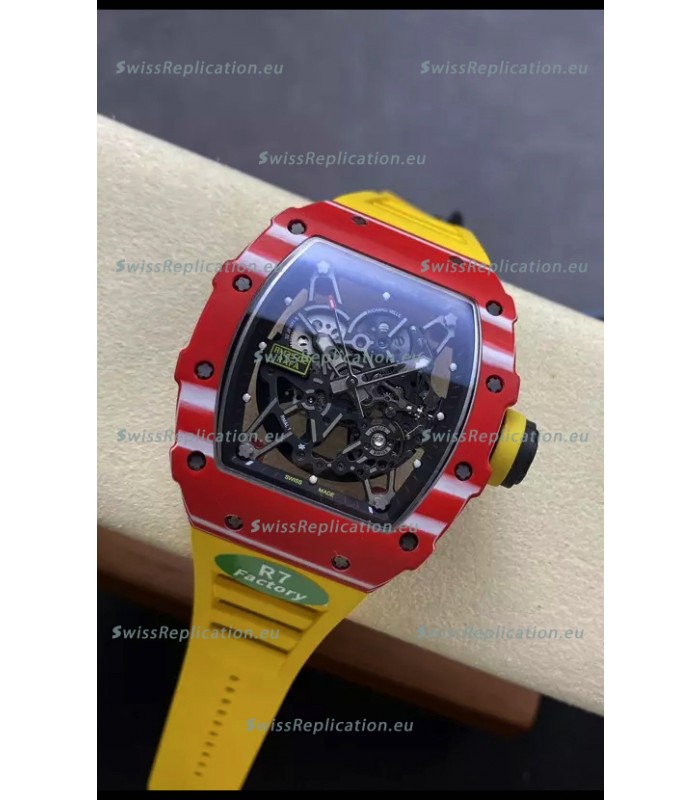 Richard Mille RM35-02 Rafael Nadal Red Carbon Yellow Strap with Genuine Tourbillon Super Clone Watch
