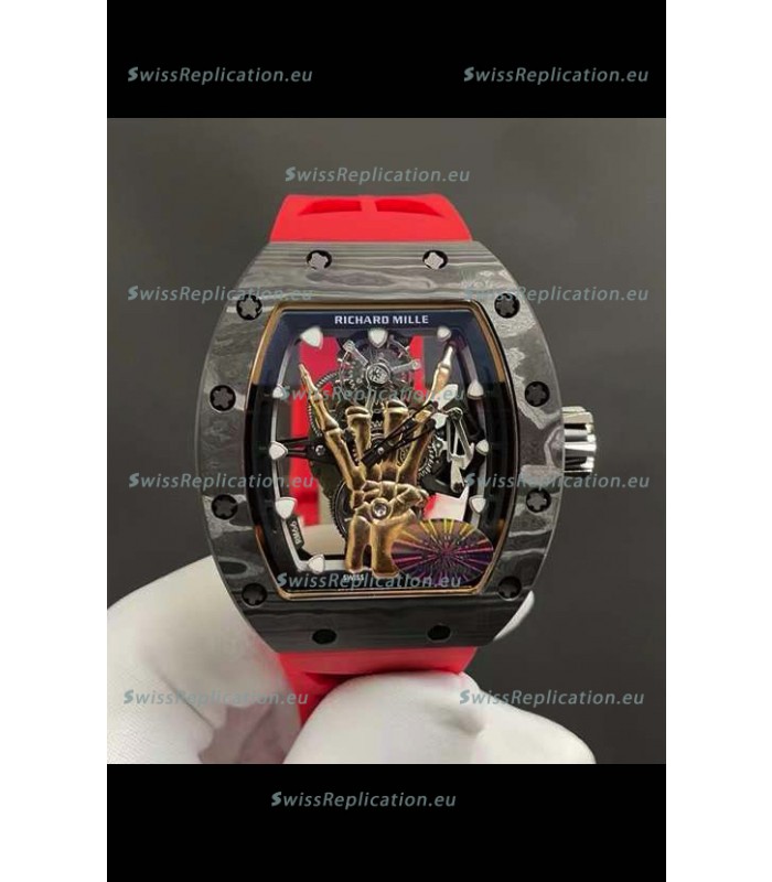 Richard Mille RM66 Flying Genuine Tourbillon Black Carbon Red Strap Superclone Replica Watch 