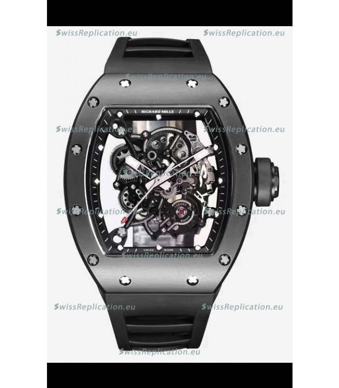 Richard Mille RM055 Black Ceramic Casing 1:1 Mirror Replica Watch in Black Strap