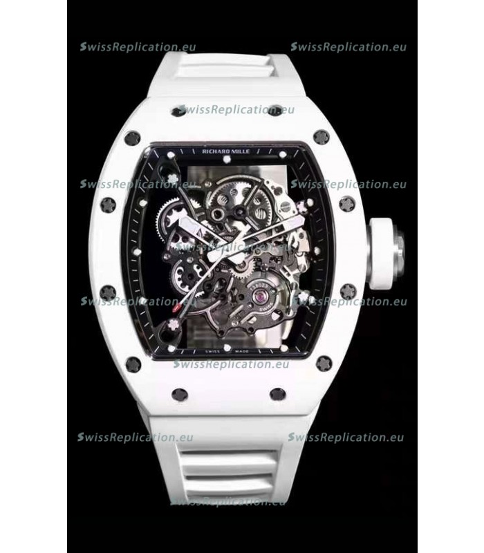 Richard Mille RM055 White Ceramic Casing 1:1 Mirror Replica Watch in White Strap