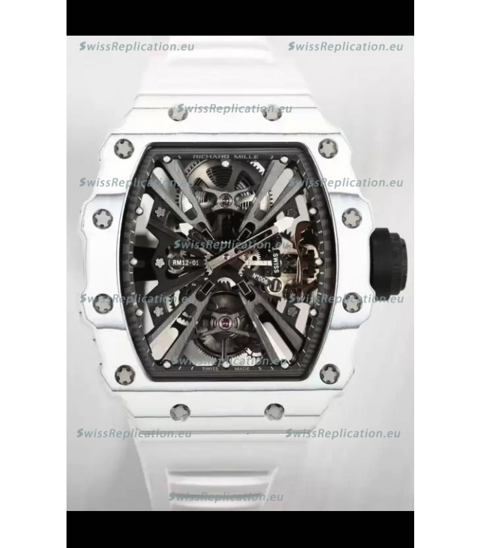 Richard Mille RM12-01 White Carbon Fiber Case Genuine Tourbillon Movement 1:1 Mirror Replica Watch