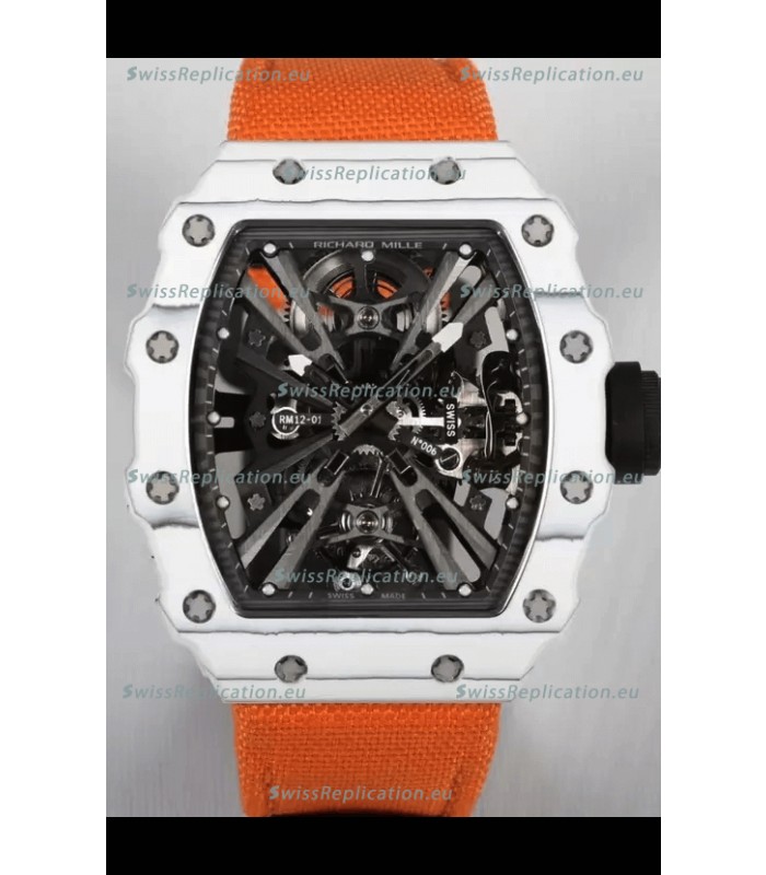 Richard Mille RM12-01 White Carbon Fiber Case Genuine Tourbillon Movement 1:1 Mirror Replica Watch