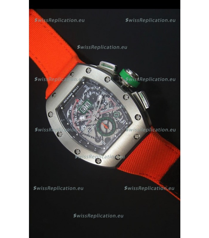 Richard Mille RM011 Filipe Massa Titanium Case Swiss Replica Watch in Orange Nylon Strap