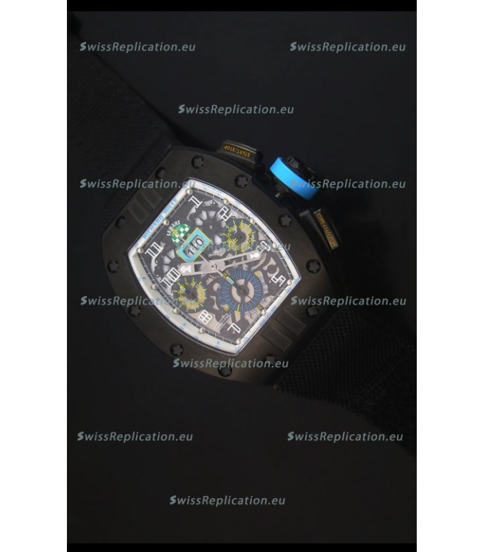 Richard Mille RM011 Filipe Massa PVD Swiss Replica Watch in Black Nylon Strap