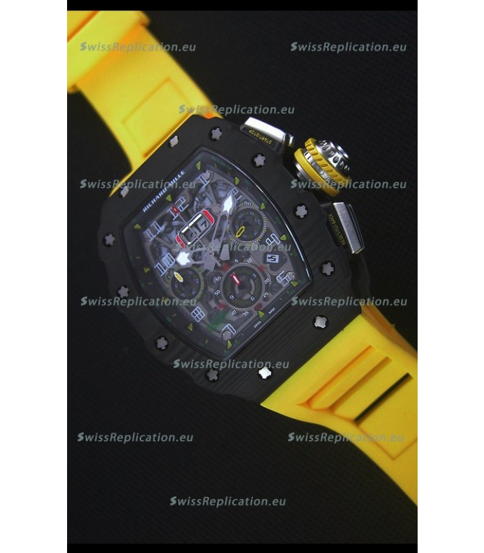 Richard Mille RM011-03 One Piece Black Forged Carbon Case Watch in Yellow Strap