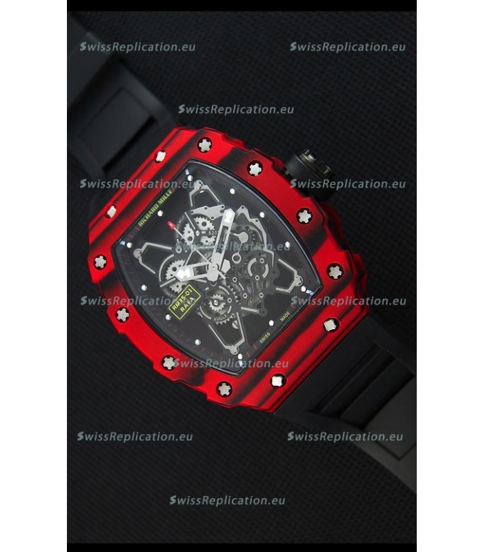 Richard Mille RM35-01 One Piece Red Forged Carbon Case Watch in Black Strap