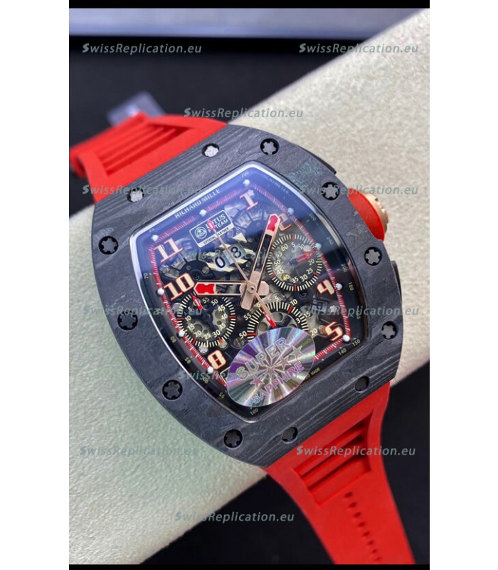 Richard Mille RM011 Felipe Massa 1:1 Mirror Black Forged Carbon Case Red Strap