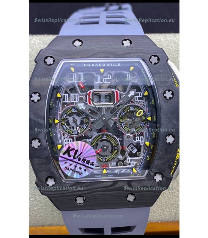 Richard Mille RM011 Felipe Massa 1:1 Mirror Black Forged Carbon Case Grey Strap