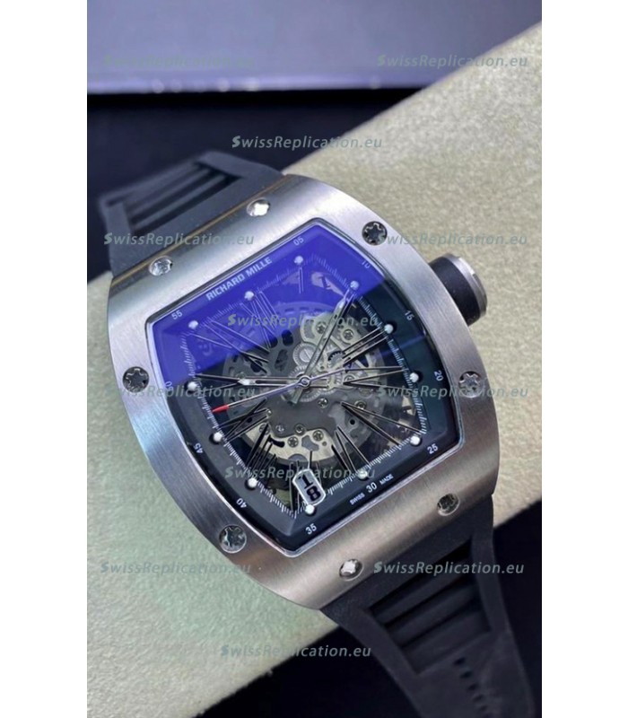 Richard Mille RM010 Stainless Steel Replica Watch in Black Strap - Roman Numerals