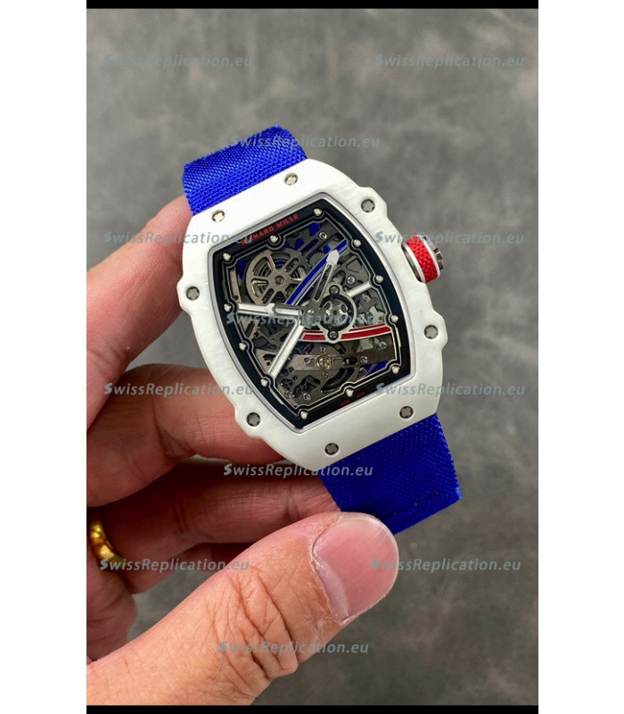 Richard Mille Super Clone RM67-02 Alexis Pinturault White Quartz TPT 37 Grams Watch Blue Strap