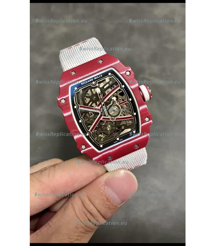 Richard Mille Super Clone RM67-02 Mutaz Barshim Red Carbon TPT 37 Grams Watch White Strap