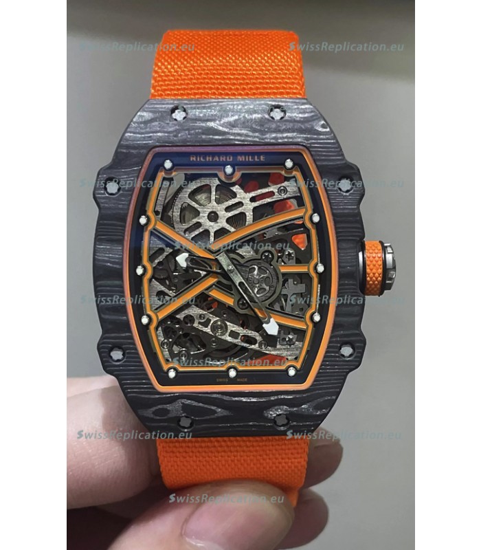 Richard Mille Super Clone RM67-02 Black Carbon TPT 37 Grams Watch Orange Strap