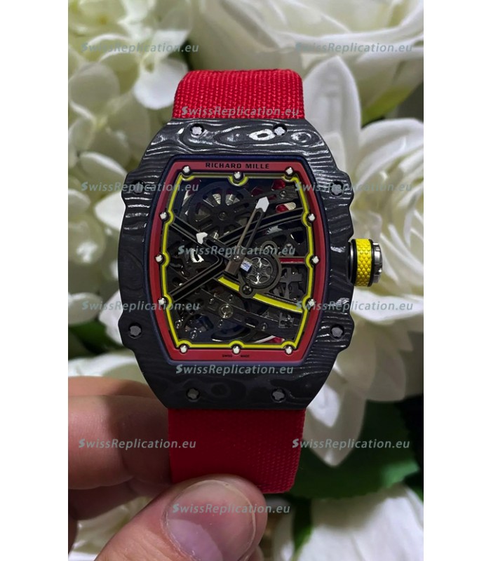 Richard Mille Super Clone RM67-02 Alexander Zverev Black Carbon TPT 37 Grams Watch Red Strap