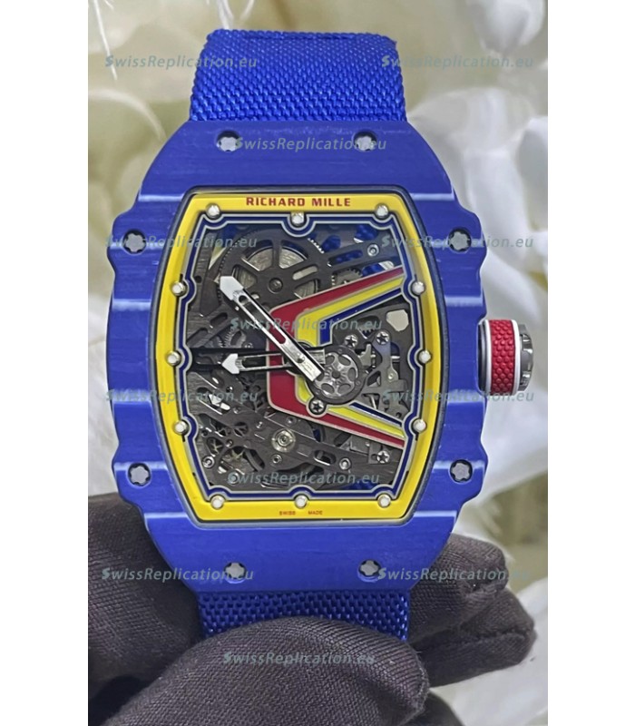 Richard Mille Super Clone RM67-02 Fernando Alonso Blue Carbon TPT 37 Grams Watch Blue Strap