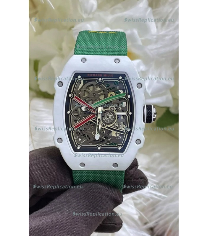 Richard Mille Super Clone RM67-02 White Quartz TPT 37 Grams Watch Green Strap