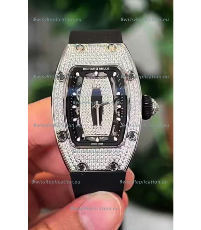Richard Mille RM007 Diamonds Paved Black Dial 904L Steel Superclone Swiss Watch