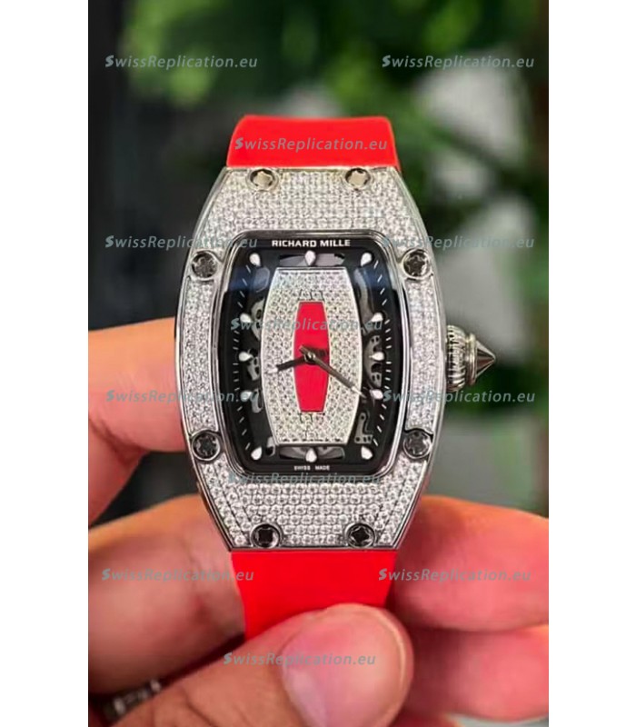 Richard Mille RM007 Diamonds Paved Black Dial 904L Steel Superclone Swiss Watch