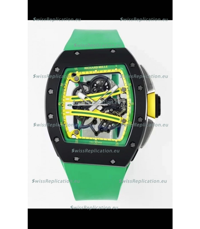 Richard Mille Super Clone RM61-01 Black Ceramic Green Strap Swiss Replica Watch