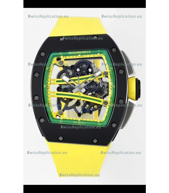 Richard Mille Super Clone RM61-01 Black Ceramic Yellow Strap Swiss Replica Watch