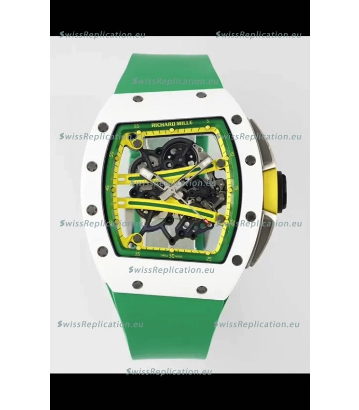 Richard Mille Super Clone RM61-01 White Ceramic Green Strap Swiss Replica Watch