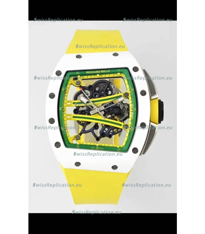 Richard Mille Super Clone RM61-01 White Ceramic Yellow Strap Swiss Replica Watch