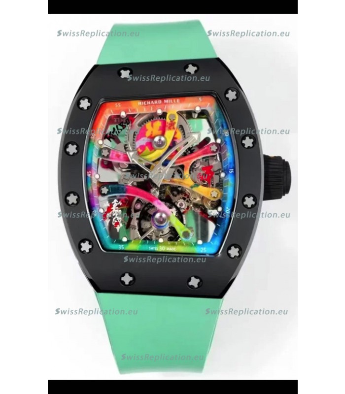 Richard Mille Super Clone RM68-01 Black Ceramic Casing Green Strap Tourbillon Swiss Replica