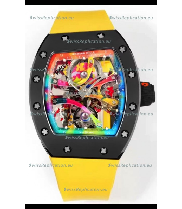 Richard Mille Super Clone RM68-01 Black Ceramic Casing Yellow Strap Tourbillon Swiss Replica