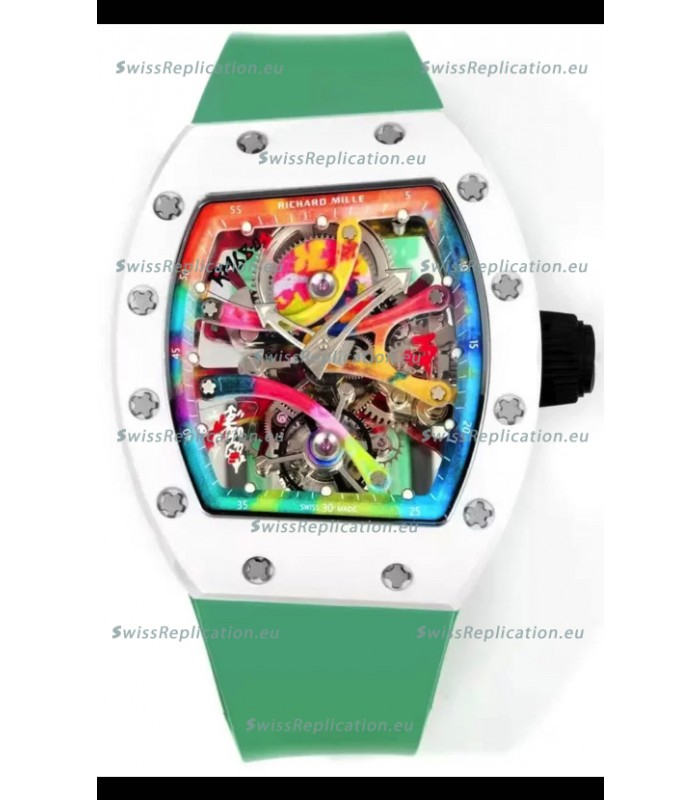 Richard Mille Super Clone RM68-01 White Ceramic Casing Green Strap Tourbillon Swiss Replica