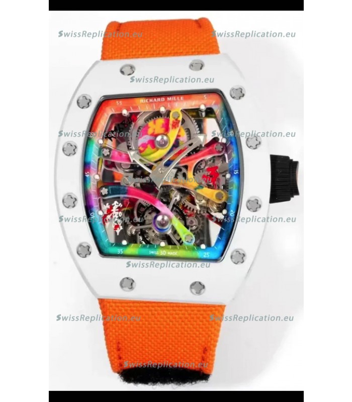 Richard Mille Super Clone RM68-01 White Ceramic Casing Nylon Strap Tourbillon Swiss Replica