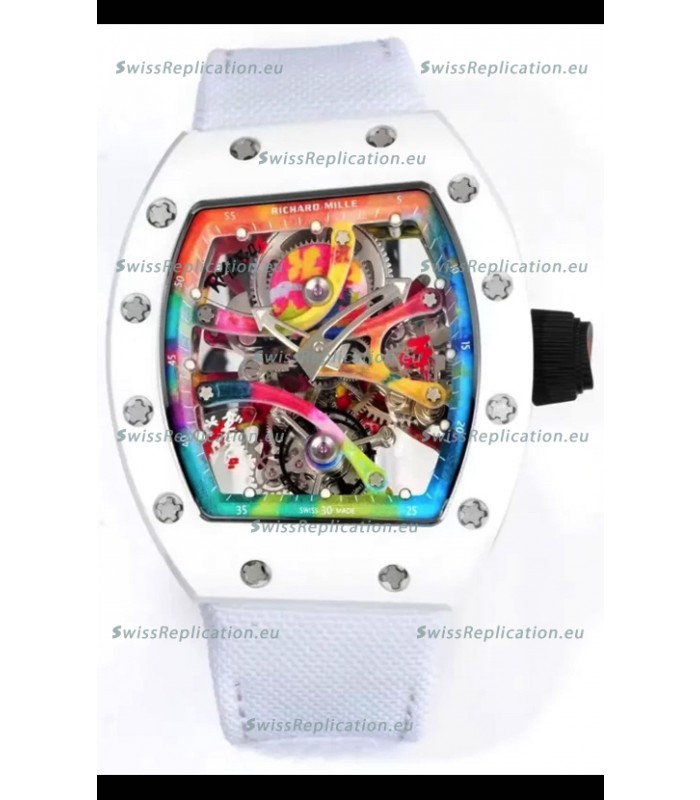 Richard Mille Super Clone RM68-01 White Ceramic Casing Nylon Strap Tourbillon Swiss Replica
