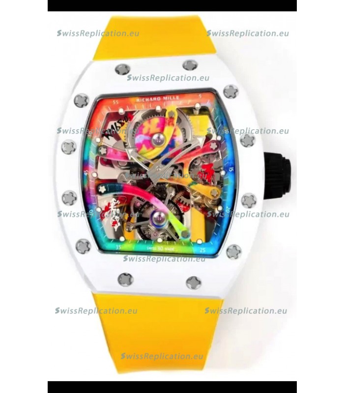 Richard Mille Super Clone RM68-01 White Ceramic Casing Yellow Strap Tourbillon Swiss Replica
