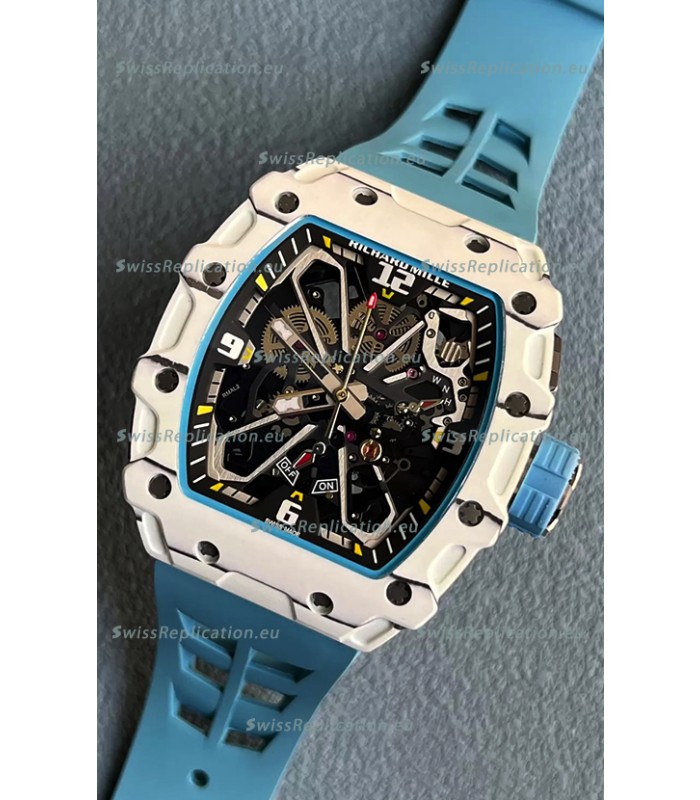 Richard Mille RM35-03 Rafael Nadal Edition White Carbon Fiber Casing 1:1 Mirror Replica Watch in Blue Strap