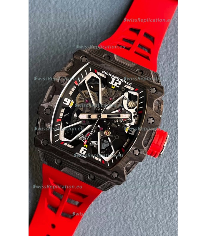 Richard Mille RM35-03 Rafael Nadal Edition Black Carbon Fiber Casing 1:1 Mirror Replica Watch in Red Strap
