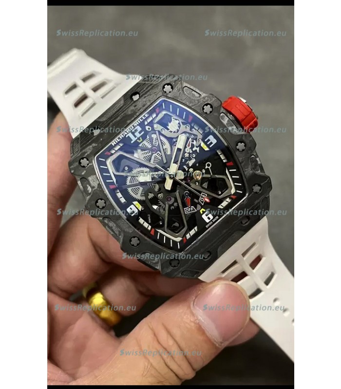 Richard Mille RM35-03 Rafael Nadal Edition Black Carbon Fiber Casing 1:1 Mirror Replica Watch in White Strap