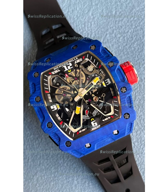 Richard Mille RM35-03 Rafael Nadal Edition Blue Carbon Fiber Casing 1:1 Mirror Replica Watch in Black Strap