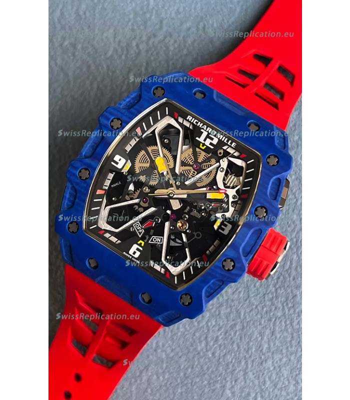 Richard Mille RM35-03 Rafael Nadal Edition Blue Carbon Fiber Casing 1:1 Mirror Replica Watch in Red Strap