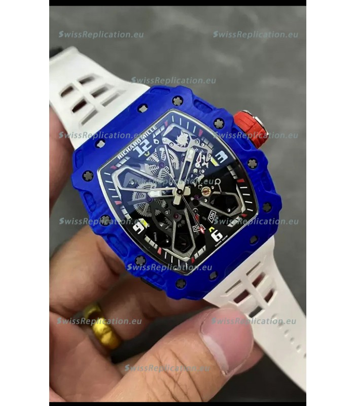Richard Mille RM35-03 Rafael Nadal Edition Blue Carbon Fiber Casing 1:1 Mirror Replica Watch in White Strap