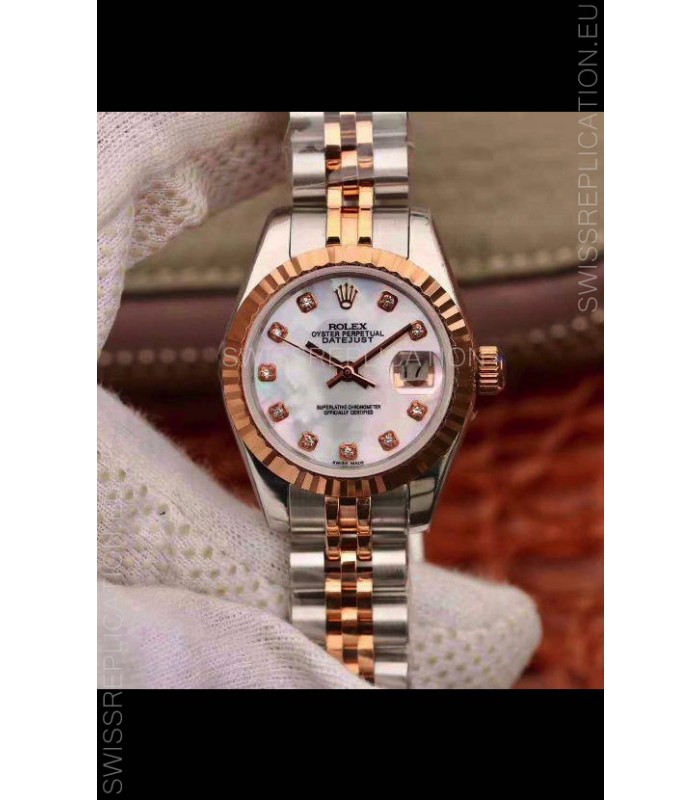 Rolex Datejust Ladies 28MM Cal.3135 Movement Swiss Replica in 904L Steel Rose Gold 2 Tone Case