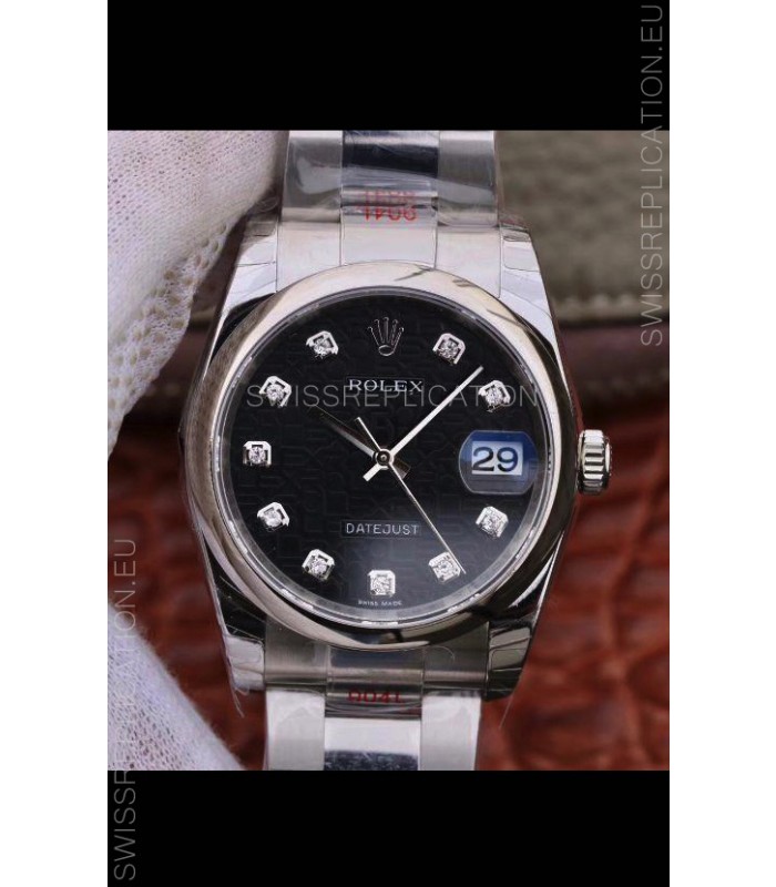 Rolex Datejust 36MM Cal.3135 Movement Swiss Replica Watch in 904L Steel Casing - Black Computer Dial