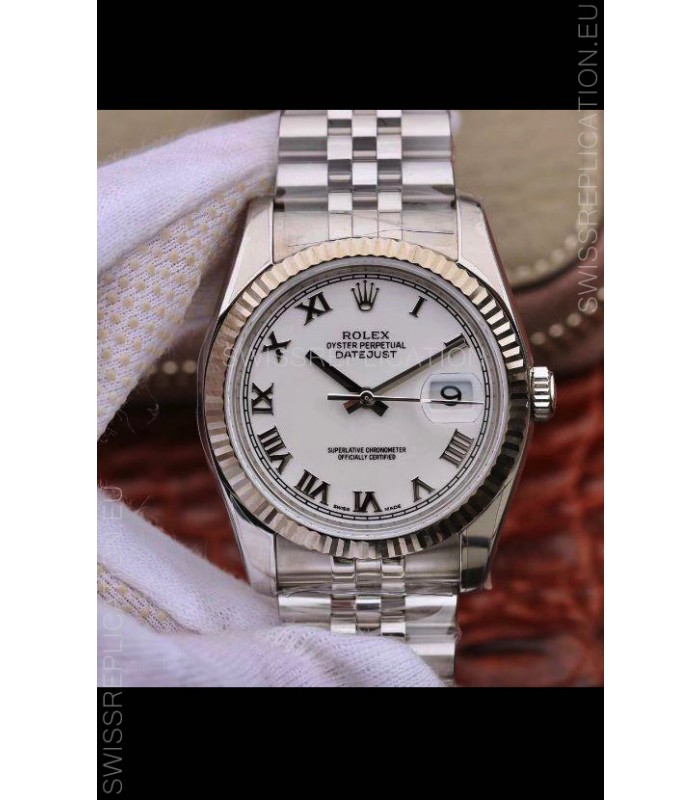 Rolex Datejust 36MM Cal.3135 Movement Swiss Replica Watch in 904L Steel Casing in White Roman Dial