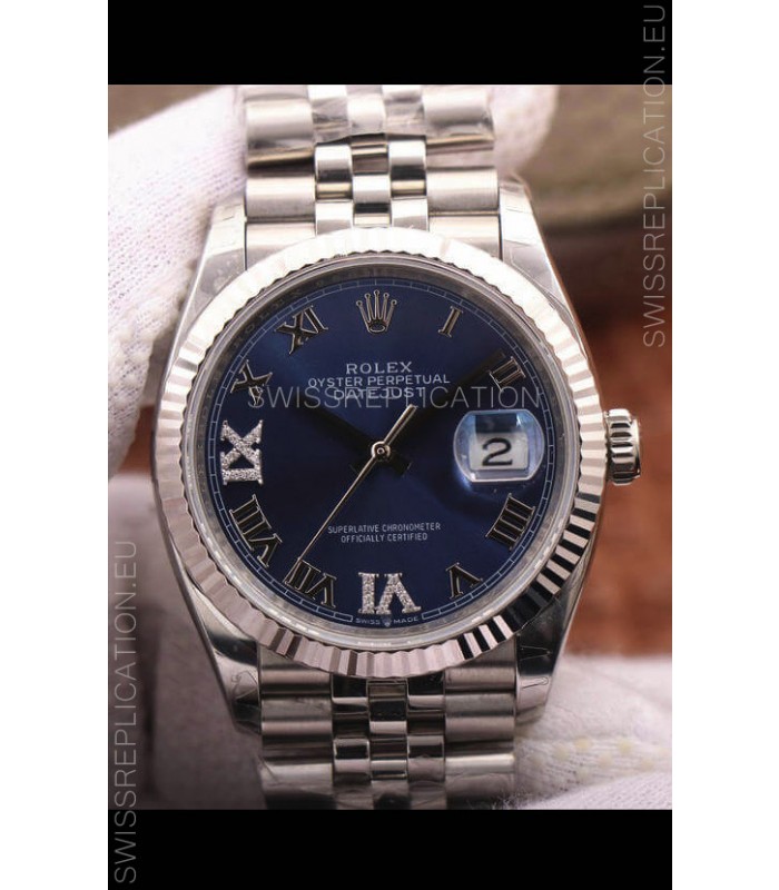 Rolex Datejust 36MM Cal.3135 Movement Swiss Replica Watch in 904L Steel Roman Blue Dial