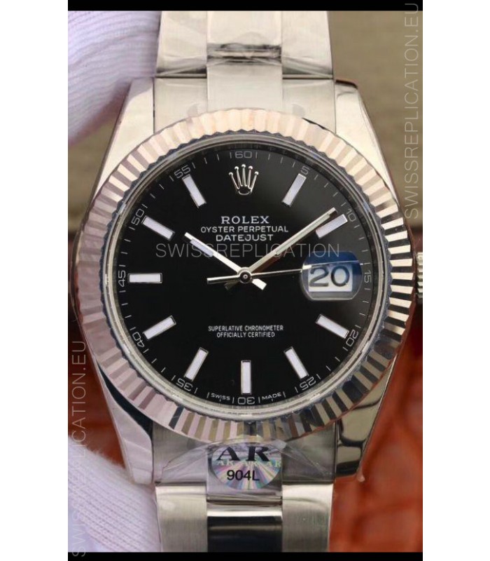Rolex Datejust 41MM Cal.3135 Movement Swiss Replica Watch in 904L Steel Casing Black Dial