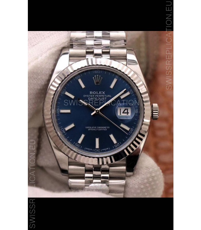 Rolex Datejust 41MM Cal.3135 Movement Swiss Replica Watch in 904L Steel Casing Blue Dial