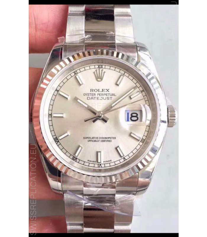 Rolex Datejust 36MM Cal.3135 Movement Swiss Replica Watch in 904L Steel / Steel Dial