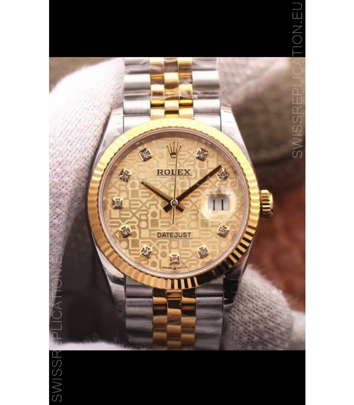 Rolex Datejust 36MM Cal.3135 Movement Swiss Replica Watch in 904L Steel Two Tone Casing Computer Dial