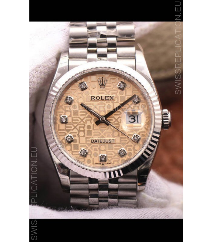 Rolex Datejust 36MM Cal.3135 Movement Swiss Replica Watch in 904L Steel Champange Computer Dial 