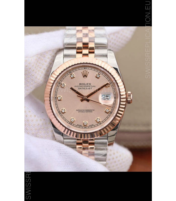 Rolex Datejust 41MM Cal.3135 Movement Swiss Replica Watch in 904L Steel Two Tone Champange Dial
